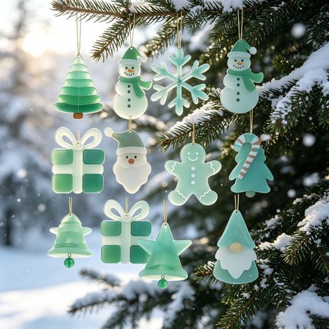 Calendrier de l'Avent 2026 en verre de mer - 24 décorations suspendues en acrylique 2D style verre de mer - décorations de Noël festives pour le sapin (1/5)