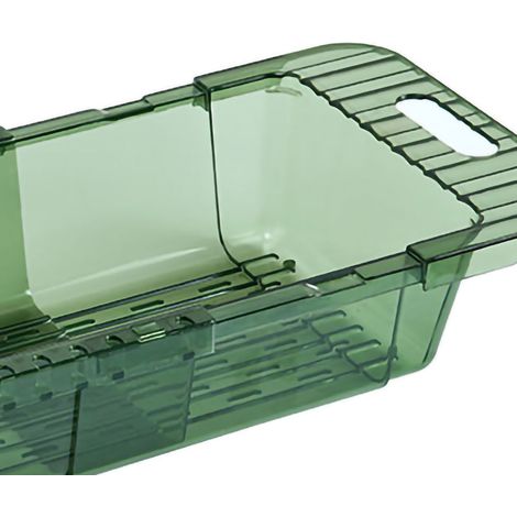 Passoire d'évier rétractable transparente à drainage rapide en PET durable. Passoire d'évier verte transparente avec design rétractable. (1/5)
