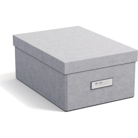 petite boîte de rangement avec couvercle - organiseur solide en panneau de fibres et papier aspect lin - gris clair (1/5)