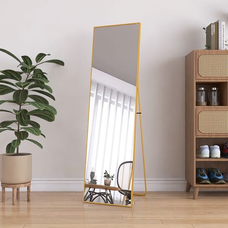 Miroir sur Pied Rectangulaire,140x40cm Specchio da terra, Miroir pleine longueur avec Cadre en Aluminium et support,à Suspendre, à Poser, à Appuyer, pour Chambre à Coucher, Salon
