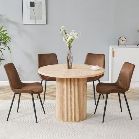 Essgruppe mit rundem Tisch 100 cm und 4 Stühlen aus Stoff und MDF, modern (1/5)