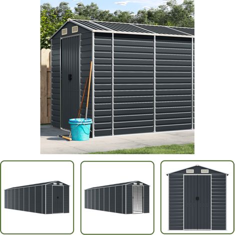 The Living Store Gerätehaus Anthrazit 191x725x198 cm Verzinkter Stahl - Gartenschuppen - Gartenhäuschen - Werkzeuglager - Außenschrank - Wetterfest (1/5)