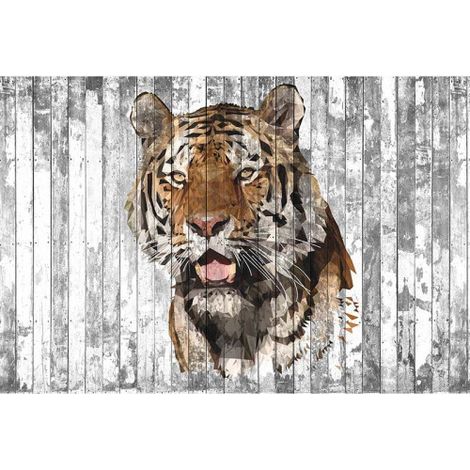 Papier peint panoramique tigre imitation bois Tapisserie panoramique originale pour salon Papier peint panoramique animaux pour chambre (1/3)