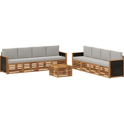Conjunto de sofás de exterior 9 uds. Natural y Gris Claro vidaXL (1/5)