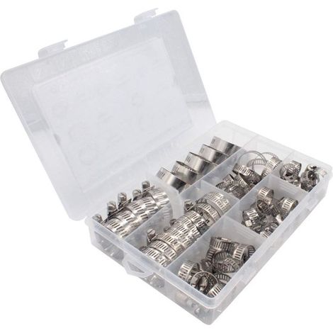 Juego de 60 abrazaderas para mangueras, Ø 8-38 mm, Acero inoxidable, Color plata, Abrazadera para línea de combustible, automoción y mecánica (1/5)
