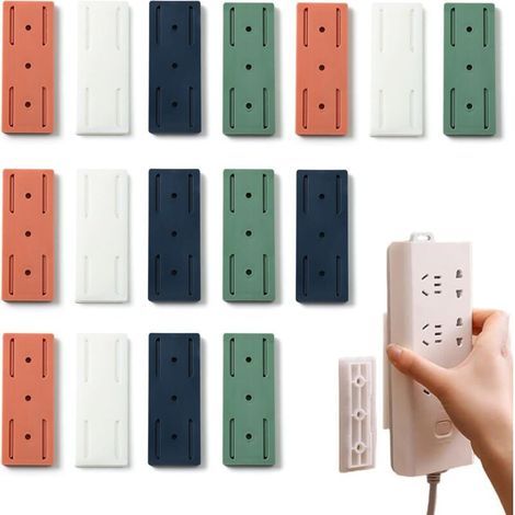 Lot de 16 supports de prise de bureau autocollants sans perforation - Fixation murale - Pour multiprise (1/4)