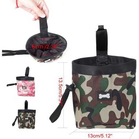 Sac de dressage camouflage pour animaux, distributeur de sacs à déjections canines, sac banane pour aliments pour animaux (1/5)