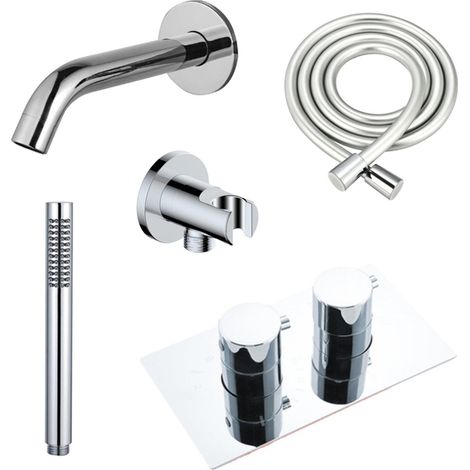 FugaFlow Eccelente Ensemble robinet de baignoire Acces - bec - 22cm raccourcissable - flexible lisse - douchette à main - corps encastré - support