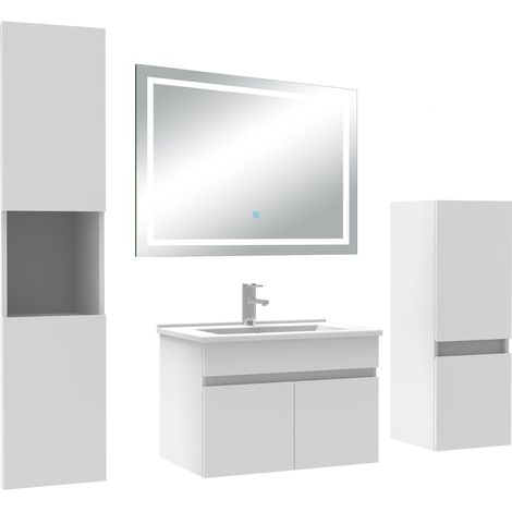 Acezanble Ensemble meuble salle de Bain 60cm avec colonne + miroir mural lumineux 3 couleurs blanc (1/5)