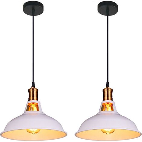 Lot de 2 Lustre Suspension Industrielle Vintage E27 LED Lampe Plafonniers Retro Abat-jour pour Cuisine Salle à manger Salon Chambre Restaurant, Blanc (1/4)