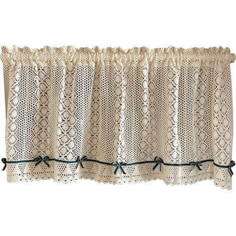 Rideau brise-bise aspect crochet, rideau court à motif de fleurs rétro au crochet style campagne, rideau court pour petite fenêtre, cuisine, porte avec frange (1 pièce, H 60 x L 100 cm) (1/5)