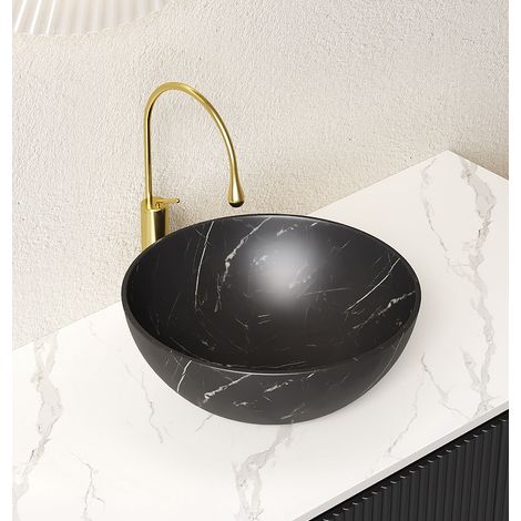 Lavabo de 36 cm avec texture pierre, sans meuble, sans robinet, noir (1/5)
