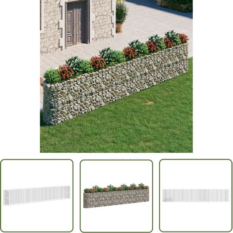 The Living Store Lit surélevé à gabion Fer galvanisé 540x50x100 cm - Jardiniere En Gabion - Lit De Fleurs Surélévé - Bac Acier - Décoration Extérieur - Jardin Design (1/5)