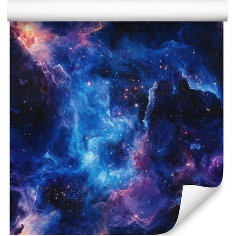 Papel pintado de galaxia en acuarela azul marino, violeta y azul celeste 50x1000 cm (1/5)