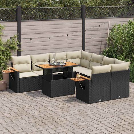 Set sofás jardín y cojines 9 pzas ratán sintético acacia negro vidaXL (1/5)