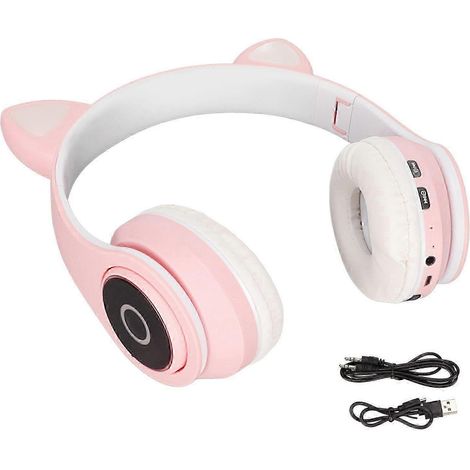 Casque Bluetooth LXB39A à oreilles de chat, mignon, basses réglables, portable, sans fil, avec câble audio pour enfants (rose) (1/5)
