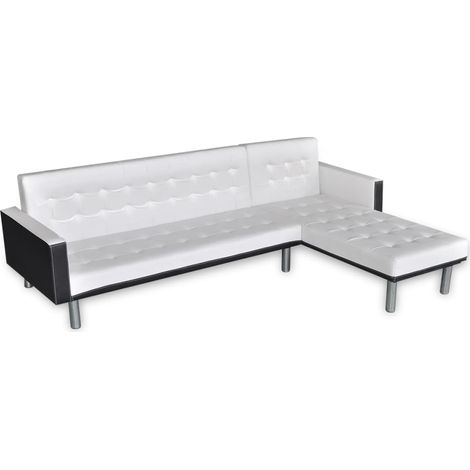 Canapé-lit d'angle cuir synthétique blanc