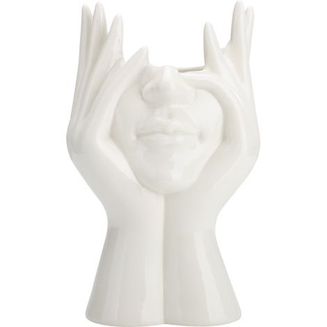 Maceta FUNDIY POTS001 - Maceta de cerámica con diseño humano para suculentas (Blanco) (1/5)