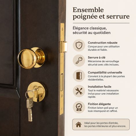 Serrure à boule dorée rétro pour porte intérieure avec clé doré réf 0365 1,8 kg – Livraison gratuite