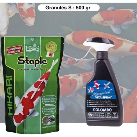 Pack Granulés Premium Croissance 500 g + Spray Vitaminé – Petits Poissons de Bassin (1/4)