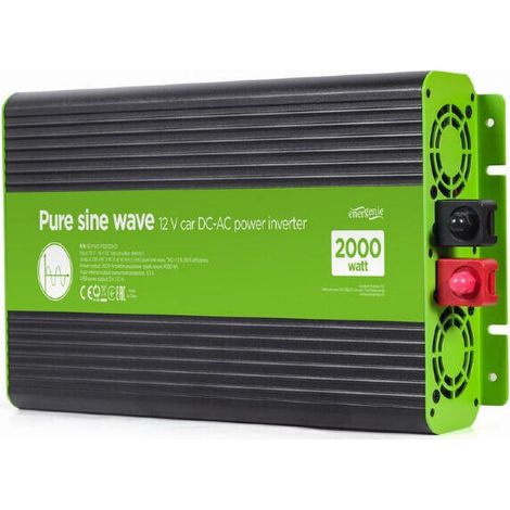 Gembird EG-PWC-PS2000-01 Inversor de corriente CC-CA para automóvil de onda sinusoidal pura de 12 V, 2000 W (1/4)