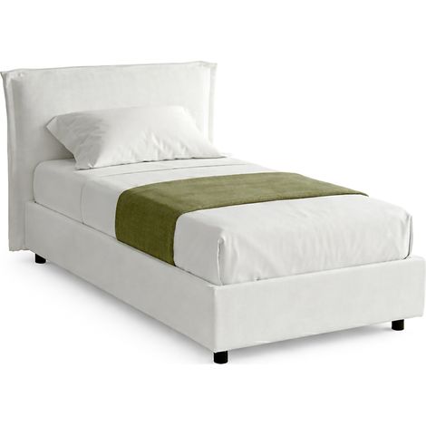 Letto Singolo Bruino, Sfoderabile, Contenitore Made in Italy, Dimensione Materasso 80x200 cm, Bianco