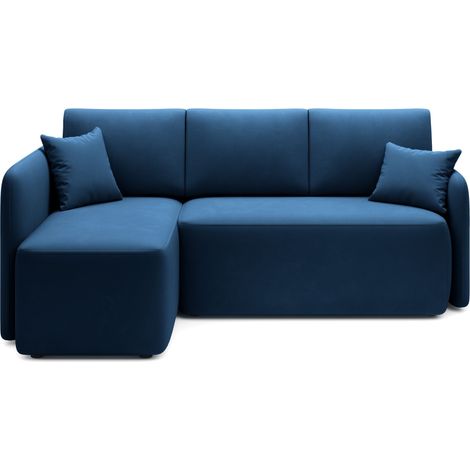 Petit canapé d'angle convertible 3 places tissu TAKIN 206cm-Bleu foncé-angle gauche (1/5)