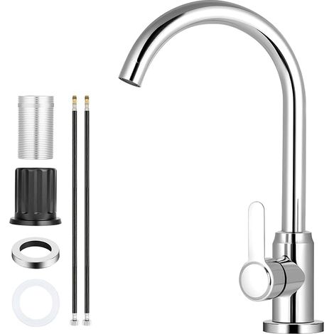 Robinet de Cuisine, Rotatif à 360°, Mitigeur Monocommande Evier, Chromage, Robinet Cuisine, Eau chaude et Eau Froide Commutables, Installation et Nettoyage Facile, pour Toilettes, Buanderie (1/5)