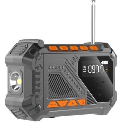 Radio de secours solaire multifonction : lampe torche, powerbank, chargeur manuel pour camping urgence,Gris (1/5)
