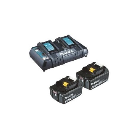 Makita 2x BL1850B Batteria 5,0 Ah 18V Li-Ion + DC18RD Caricabatterie rapido doppio - DC18RD-BL1850-2x