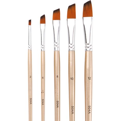 Set di 5 pennelli angolati con setole in nylon e manico in legno, ideali per colori acrilici, a olio, acquerelli e guazzo (multifunzionali).