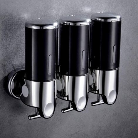Distributeur de savon mural 3 en 1 pour salle de bain, cuisine et hôtel (noir, 3 compartiments) (1/5)