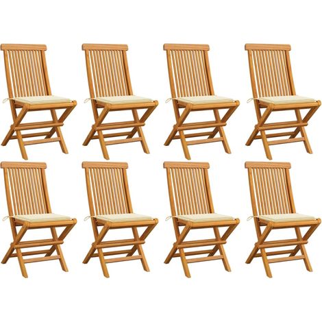 Lot de 8 Chaises de jardin avec coussins crème - Chaise d'extérieur pour terrasse/jardin Bois de teck massif BV190862 - BonneVie (1/5)