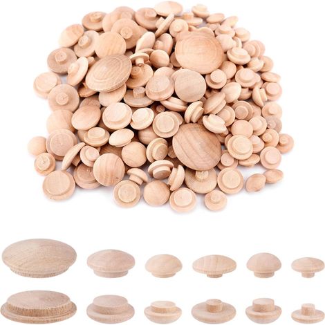 160 Pièces 6 Tailles Bouchons en Bois, Bouchons à Vis Bois Dur Bouchons de Trous Bouchons à Vis pour Cuisine Armoire Meubles Bibliothèque Étagères, 5mm, 6mm, 8mm, 10mm, 13mm, 25mm (1/5)