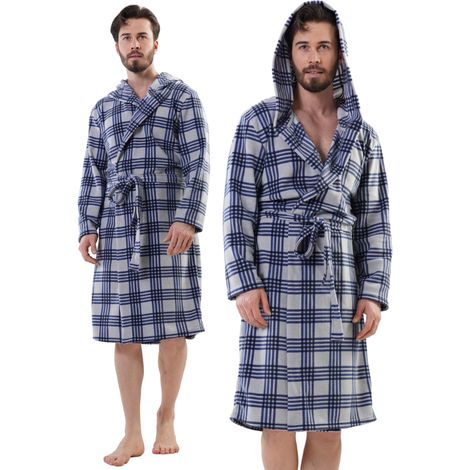Accappatoio da uomo in pile con tasche, caldo, taglia L, con cappuccio, ideale come regalo. (1/5)