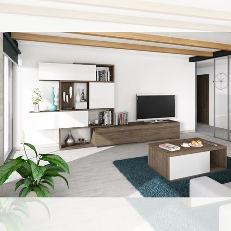 Parete attrezzata noce e bianco 187,5x48,7x293 (1/4)