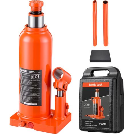 Cric Bouteille Hydraulique, 4 tonnes, Plage de Levage 194-379 mm, pour Berline SUV Camionnette, Réparation Auto, Atelier Garage, Compact et Multidirectionnel, Cric de Levage Soudé, Coffret (1/5)