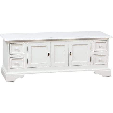 Mobile tv bianco shabby 150 x 56 x 51cm Made in Italy Mobili porta tv legno massello di tiglio Mobile tv soggiorno Mobili tv (1/5)