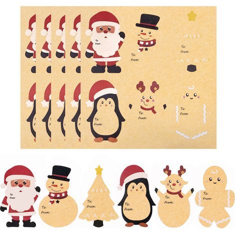 Autocollants de Noël Kraft pour Cadeaux 30 PCS,Papiers Cadeaux Autocollant Noël,Étiquettes Autocollantes Pour Noël Cadeaux (1/5)