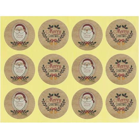 Lot de 10 autocollants ronds à motif Père Noël, autocollants de Noël, étiquettes d'emballage, décorations pour cadeaux-120pcs (1/3)