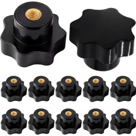 M6 Star Knobs, M6 Female Screw, Knurled Thread Tightening Knob, for Mechanical Machine Tool Equipment, Black Plastic, 10pcs (1/4)