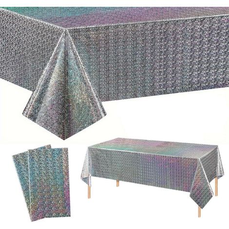 2er-Pack Glitzer Tischdecke Silber 137x274cm, wasserabweisend, Einweg für Partys