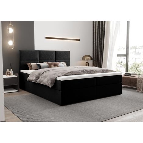 Lit Boxspring Mallorca - Noir - 160x200 Cm - Lit Avec Rangement - Design Élégant - Matelas À Ressorts Bonnell (1/5)