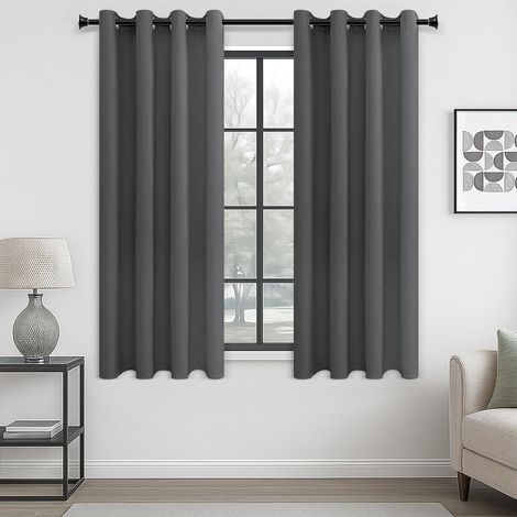 Rideau Occultant Thermiques - Rideau Gris 140x160cm avec Tissu Epaissi Contre Les Rayons UV pour Salon Chambre Enfant Cuisine, Gris Foncé, 2 Pcs (1/5)