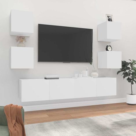 vidaXL Ensemble de meubles TV 6 pcs Blanc Bois d'ingénierie (1/5)