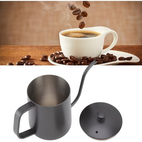 Cafetière à filtre en acier inoxydable avec poignées anti-gouttes en téflon, bec verseur de 600 ml en acier inoxydable, pot à lait et couvercle. (Téflon noir) (1/5)