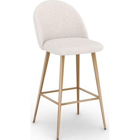 Privatefloor – Tabouret de bar tapissé en tissu bouclé – Dossier incurvé – Pieds en métal imitation bois – Hauteur 106 cm – Design scandinave blanc (1/4)