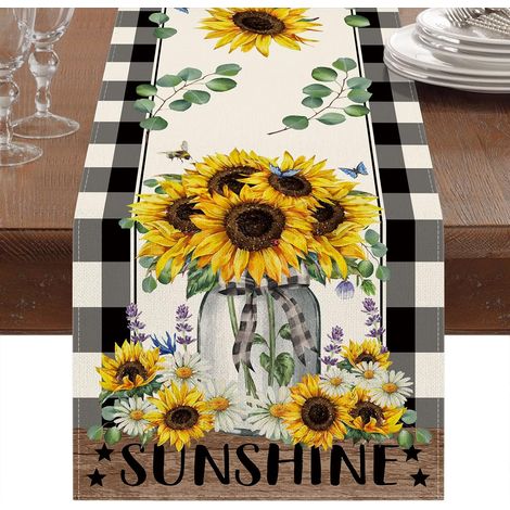 Runner da tavolo con motivo floreale Girasole, Runner da tavolo con motivo floreale Buffalo, decorazione da tavolo per la cucina e la sala da pranzo, ideale per la primavera, 33 x 183 cm (1/5)