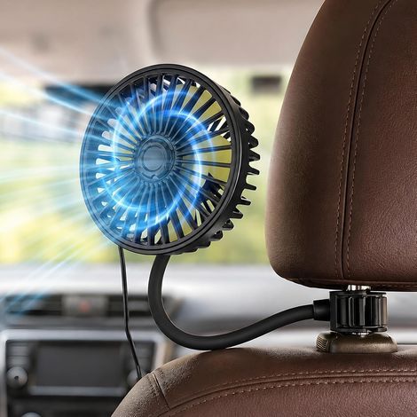 Ventilateur Voiture USB Portable 360° Pivotant, Support Arrière pour Berline, Camion et SUV, 3 Vitesses Réglables, Idéal pour Enfants, Animaux et Passagers (1/5)