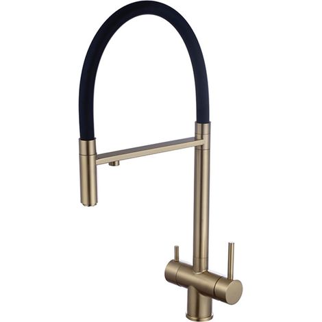 Mitigeur Cuisine 3 Voies avec Douchette Or Brossé Robinet Osmoseur Cuisine pour Filtre à Eau Robinetterie de Cuisine à 2 Poignées (1/5)